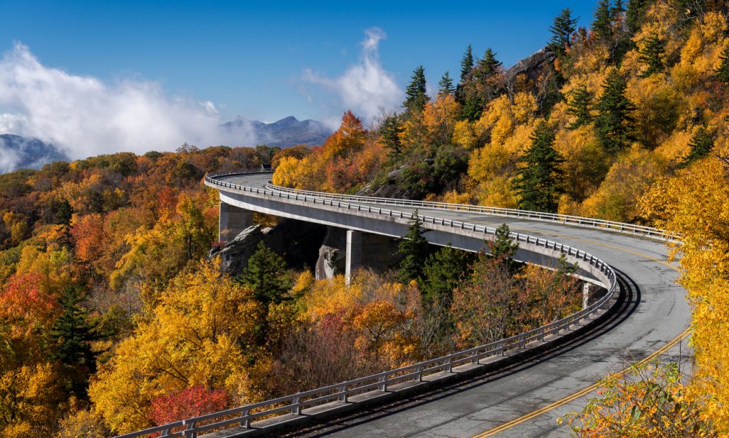 Winding highway with guardrail